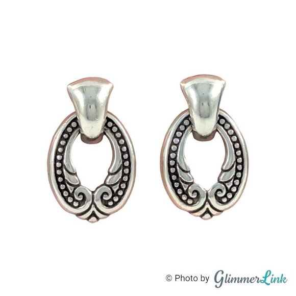 Brighton Allegro Collection Ornate Doorknocker Silver Tone Earrings - Picture 1 of 4